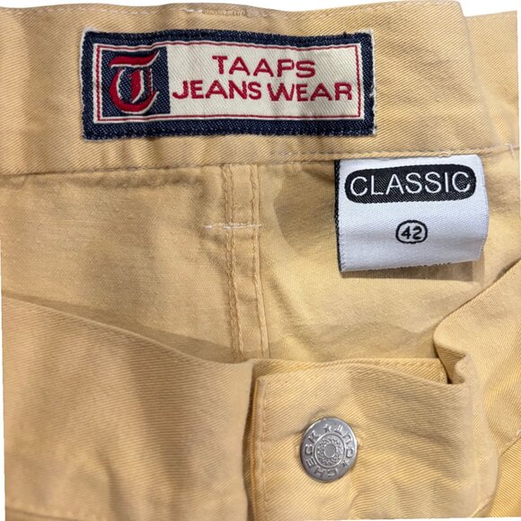 Taaps Jeans Wear men's yellow jean shorts Jorts zipper pocket classic sz 42 NWT - Picture 2 of 8